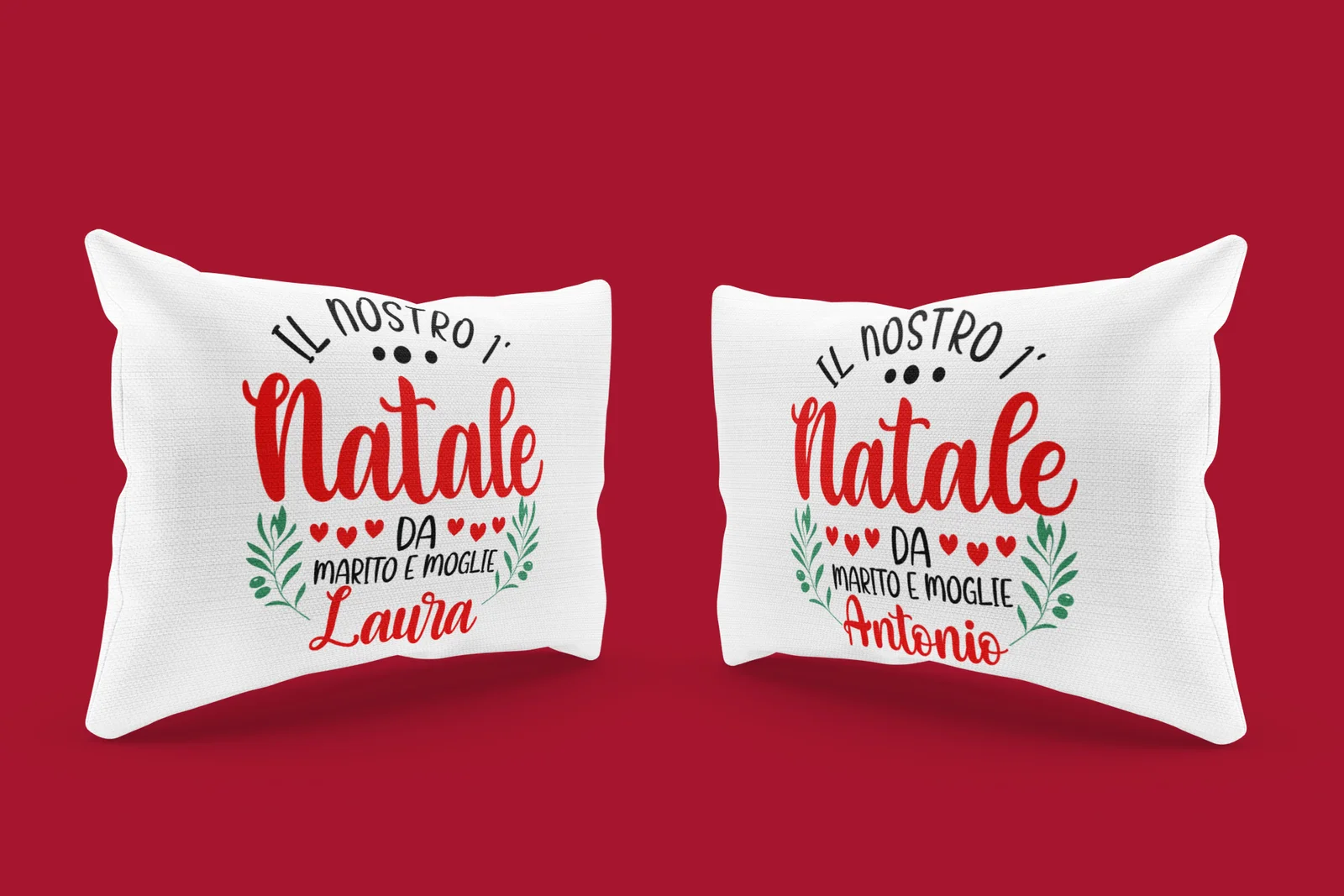 Regalo Natale federe Natalizie Coppia di federe Personalizzabili matrimoniali Divertenti primo Natale da marito e moglie Personalizza con Nome - immagine 3