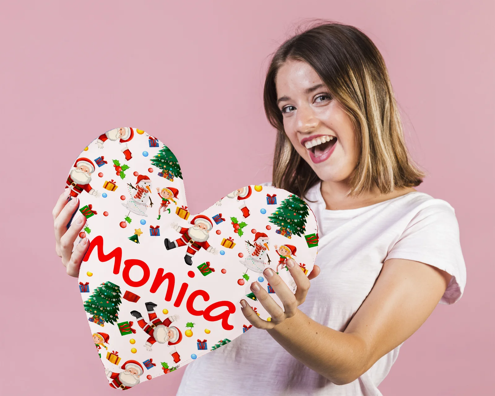 Cuscino a cuore Natale PERSONALIZZABILE con nome Fantasia Bianca Idea regalo Natale - immagine 2