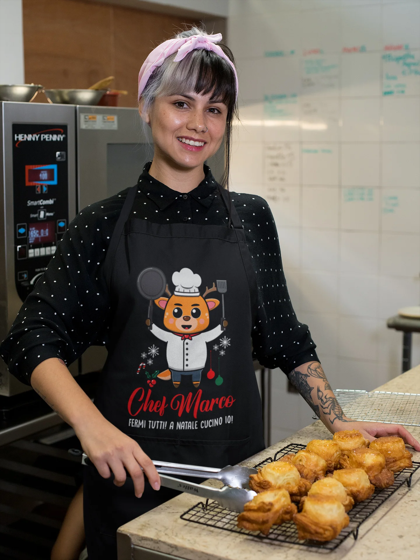 Grembiule da Cucina PERSONALIZZABILE Natale Natalizio divertente Fermi tutti! A Natale cucino io! Idea Regalo - immagine 3