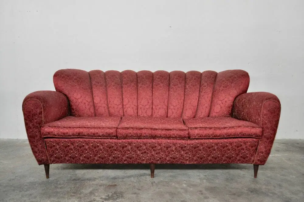 Mid-Century Italian Red and Gold 3-Seater Sofa di Paolo Buffa, anni 1950