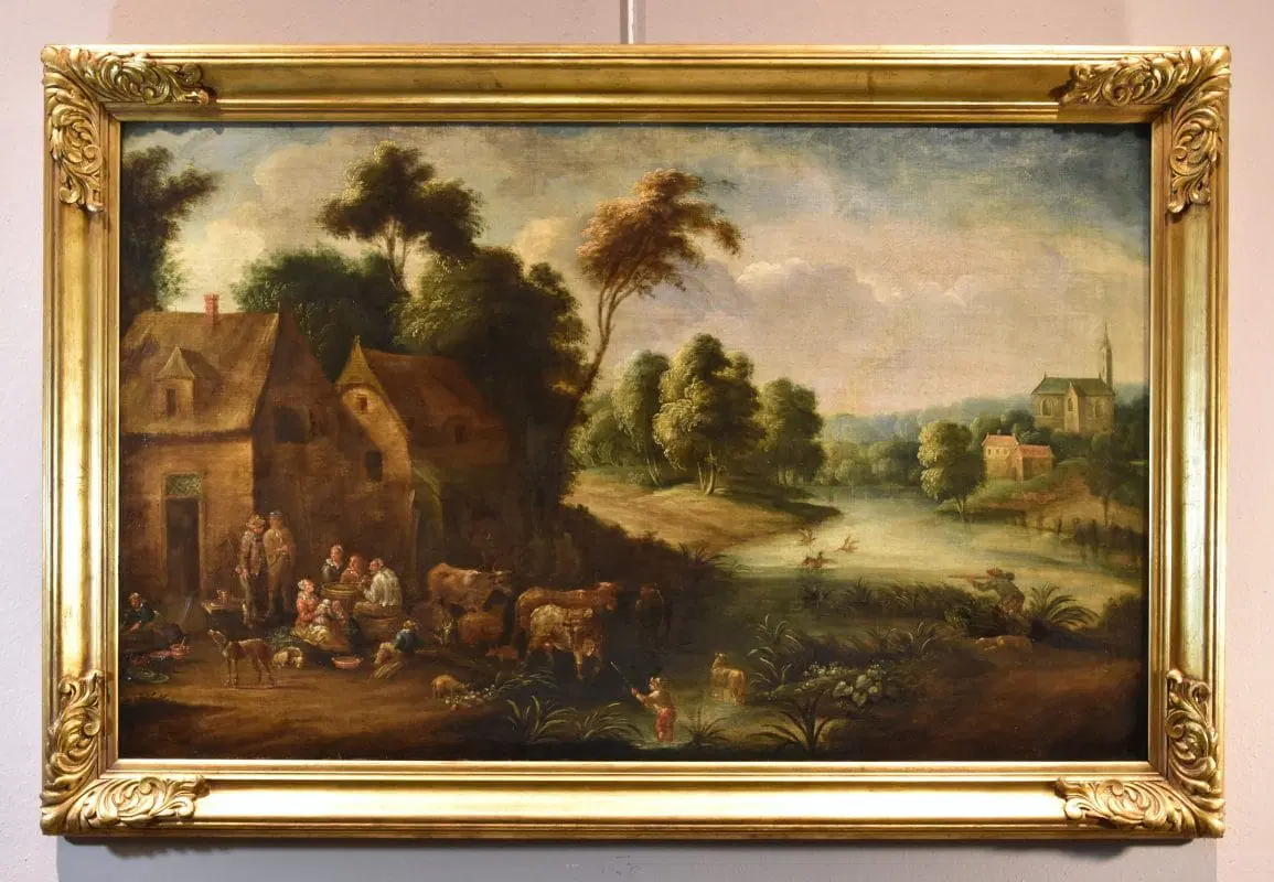 Paesaggio fluviale con villaggio, Théobald Michou (Tournai, 1676 – Anversa, 1765) - immagine 2