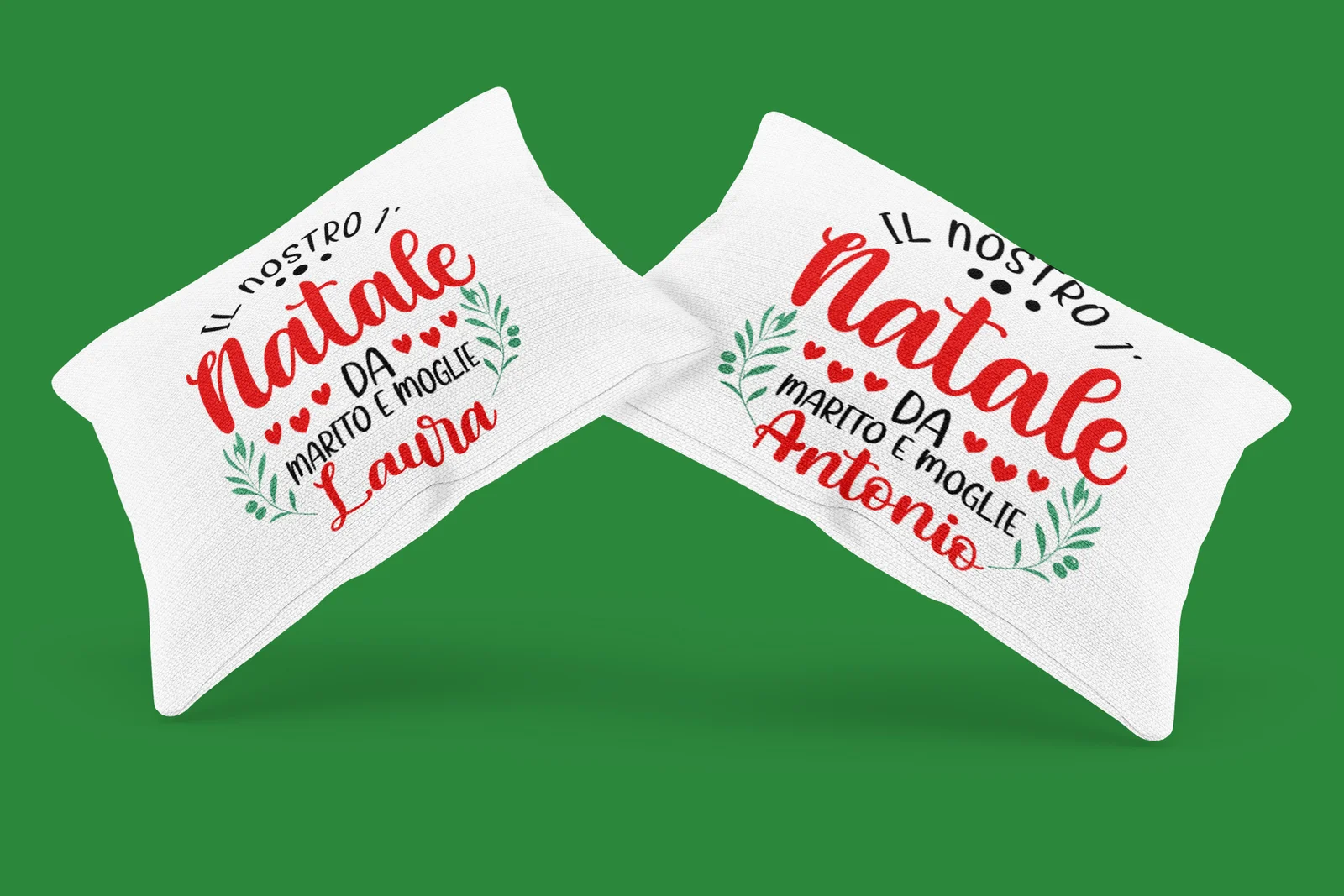 Regalo Natale federe Natalizie Coppia di federe Personalizzabili matrimoniali Divertenti primo Natale da marito e moglie Personalizza con Nome - immagine 4