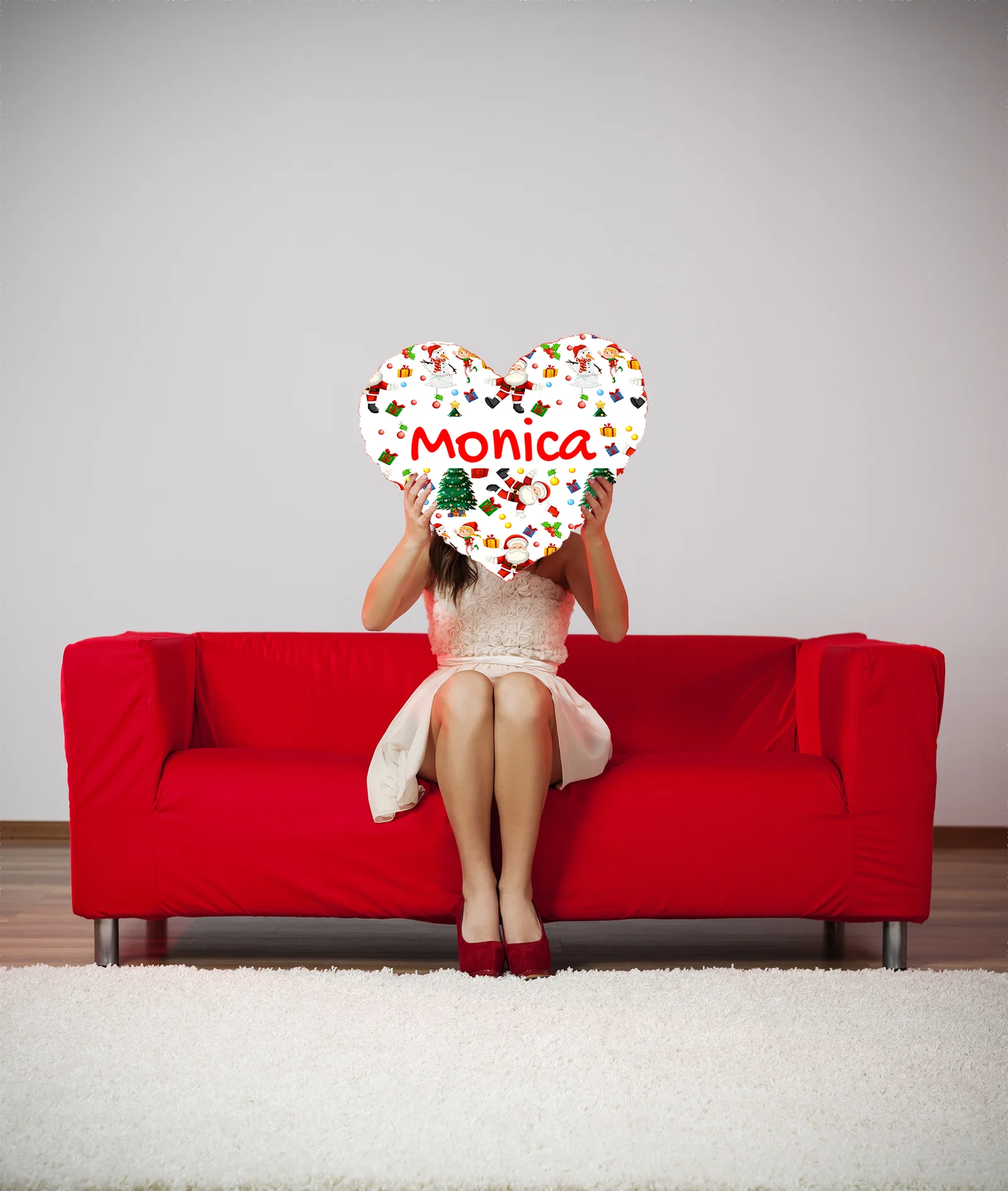 Cuscino a cuore Natale PERSONALIZZABILE con nome Fantasia Bianca Idea regalo Natale - immagine 3