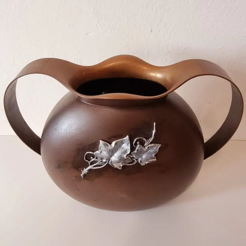 Vaso biansato in rame e argento punzone del fascio littorio argentiere Galileo Paoli anni ’30 - immagine 7