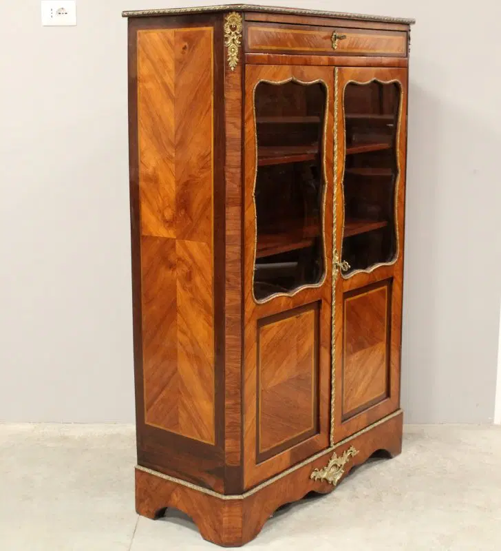 Antica vetrina cristalliera credenza Napoleone III intarsiata 19°secolo - immagine 2