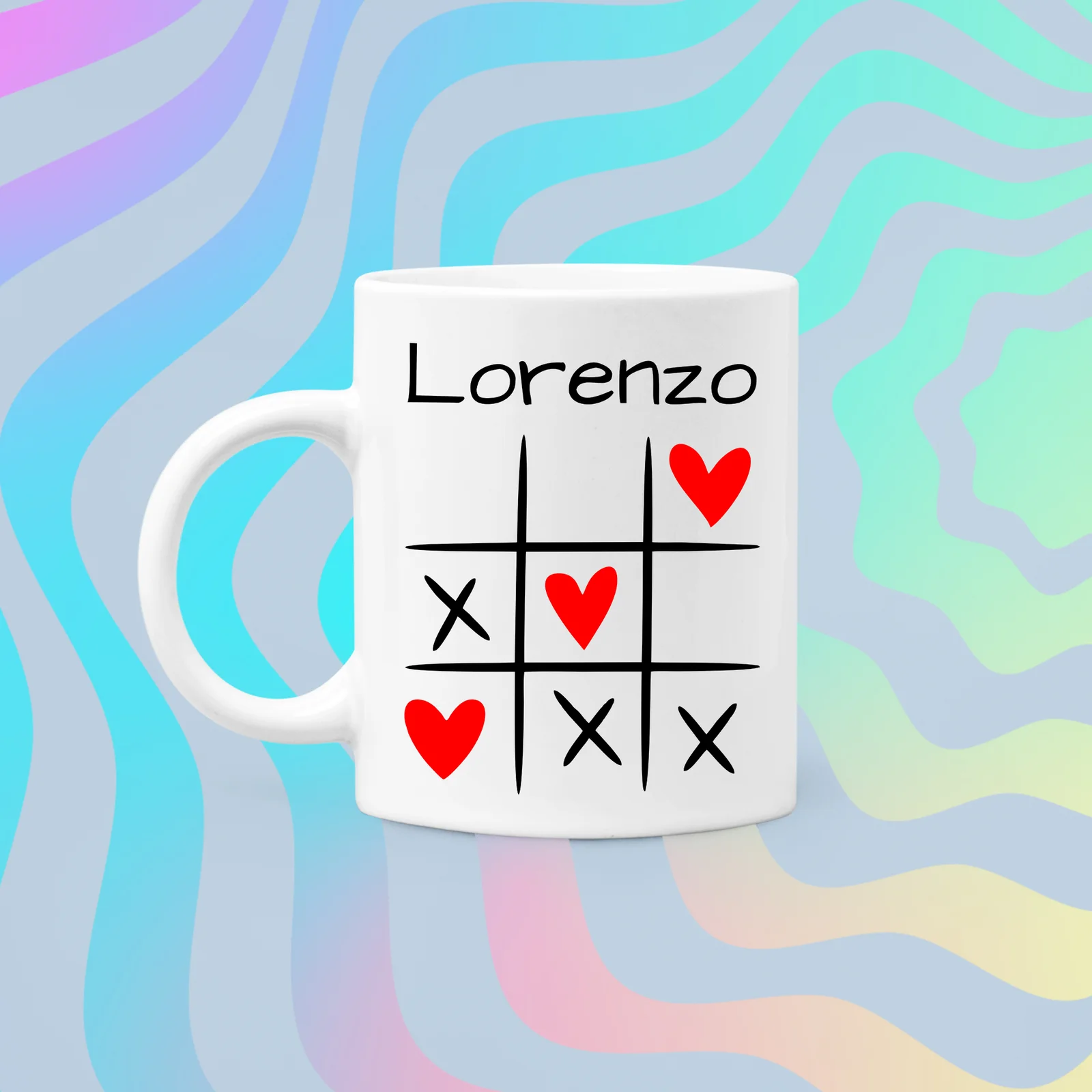 Coppia Tazze Sanvalentino Personalizzabile Griglia Tris Cuori Personalizza con Nome Amore Innamorati Fidanzati Regalo Lui e Lei Mug 11 Oz - immagine 5