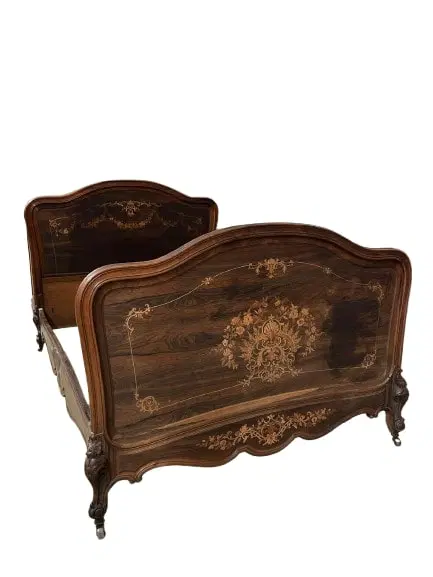 Letto Francese del 1800 Stile Luigi XV in Legno di Palissandro Riccamente Intarsiato - immagine 3