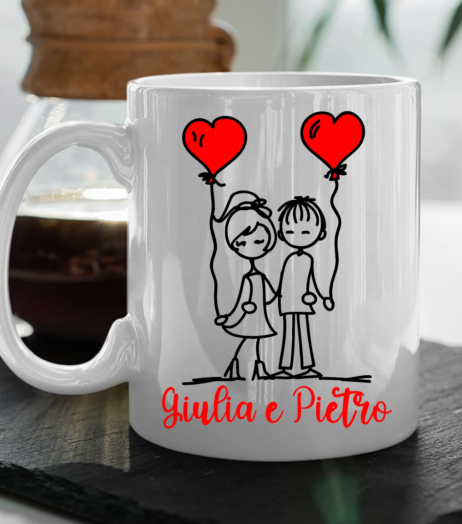 Tazza SanValentino Personalizzabile Palloncini Altalena personalizzabile con nome Love Innamorati Mug 11oz idea regalo - immagine 4