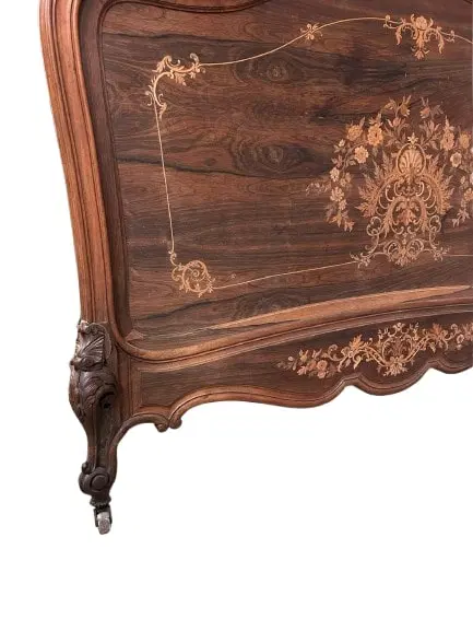 Letto Francese del 1800 Stile Luigi XV in Legno di Palissandro Riccamente Intarsiato - immagine 4