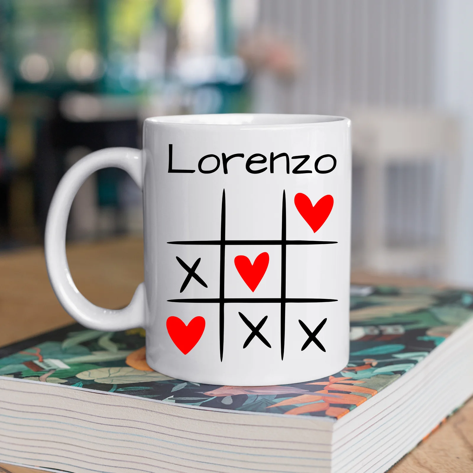 Coppia Tazze Sanvalentino Personalizzabile Griglia Tris Cuori Personalizza con Nome Amore Innamorati Fidanzati Regalo Lui e Lei Mug 11 Oz - immagine 2