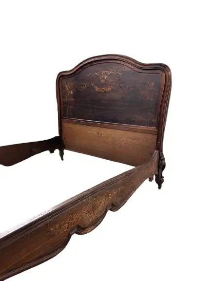 Letto Francese del 1800 Stile Luigi XV in Legno di Palissandro Riccamente Intarsiato - immagine 5
