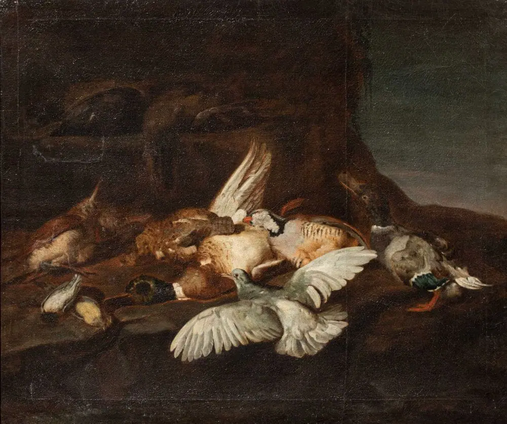 Dipinto attribuito a Jacobus o Iacomo Victor (1640 ca. – 1705) raffigurante una Natura morta con uccelli - immagine 2