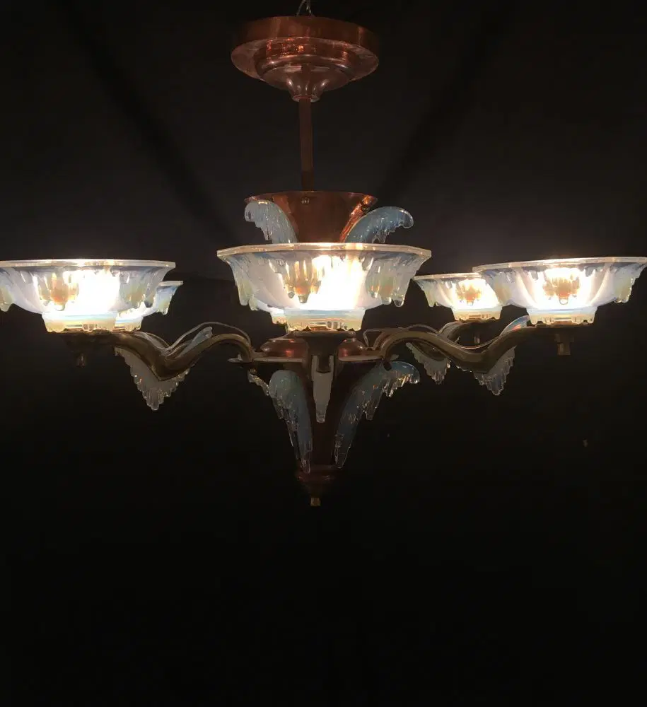 lampadario Francese restaurato decò in lega e rame - immagine 4