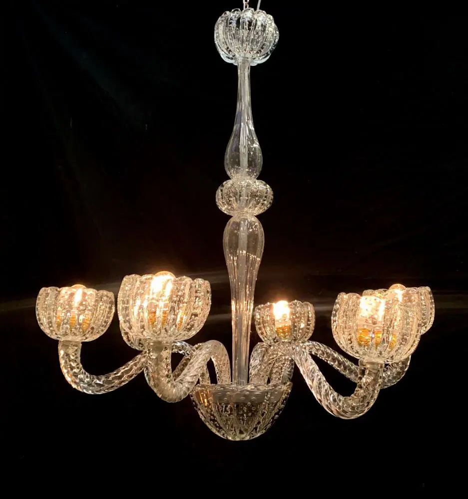 Lampadario Barovier anni 1940 vetro bullicante