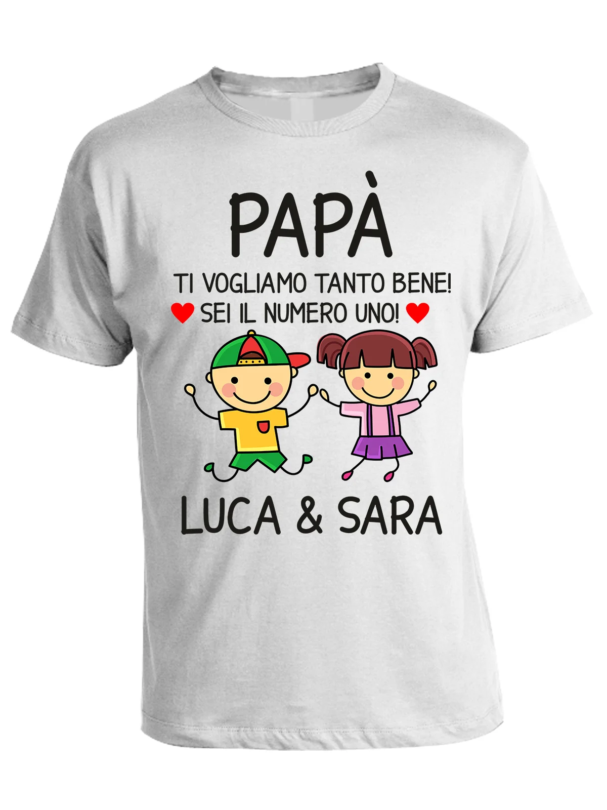 Maglietta Papà PERSONALIZZABILE Maschietto e Femminuccia Festa del Papà Ti voglio tanto bene! Sei il numero uno! Regalo Papà