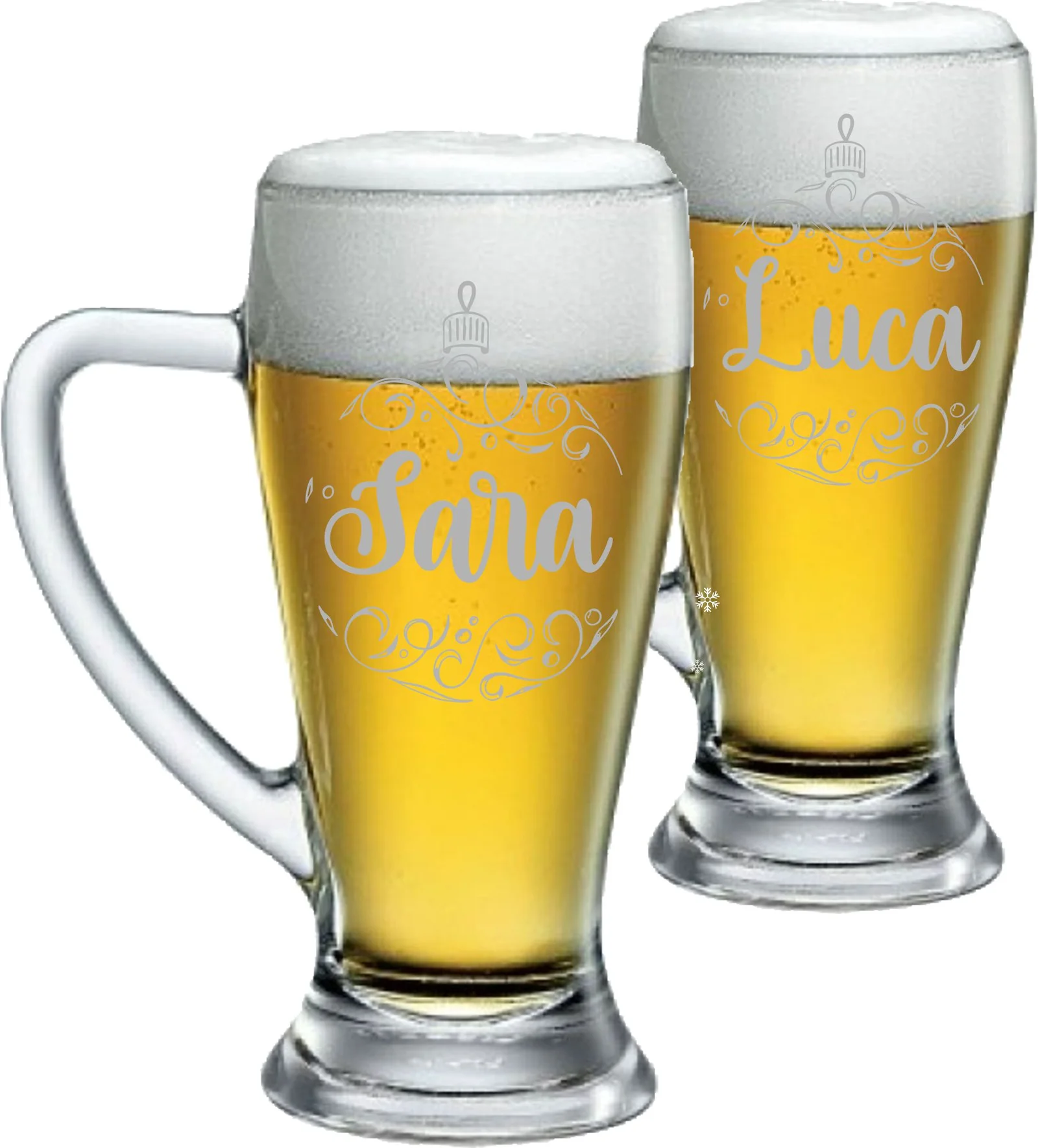 Coppia Boccali Personalizzati Set da 2 Boccali Birra Personalizzati con nome pallina Natale Bicchiere in Vetro 38 cl