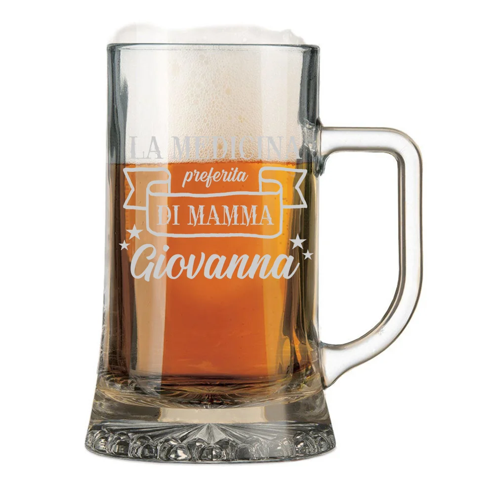 Boccale da Birra Mamma con Incisione Personalizzabile Festa della Mamma La medicina preferita di mamma – Bicchiere in vetro 50 cl