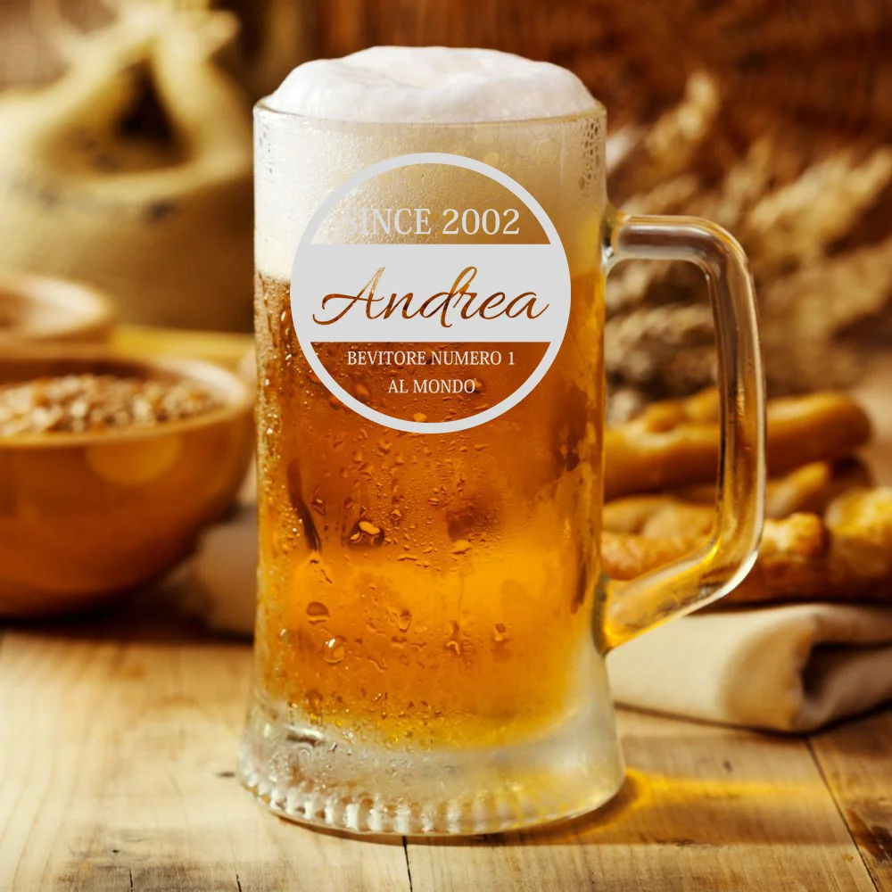 Boccale da Birra PERSONALIZZATO 50 cl inciso con Nome Frasi Anno Anni Compleanno Idea Regalo PERSONALIZZABILE Papà Nonno Zio Padrino Natale SanValentino - immagine 2