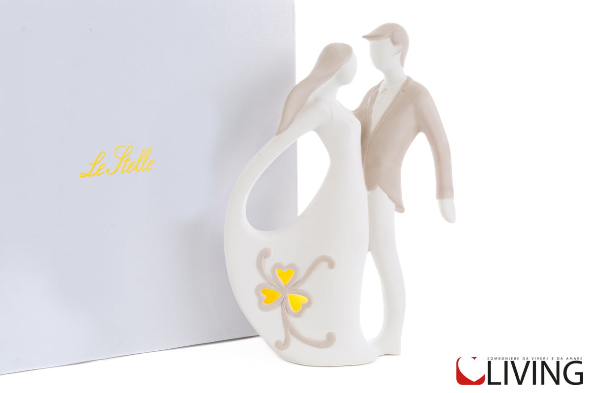 Bomboniera coppia sposini con luce led porcellana