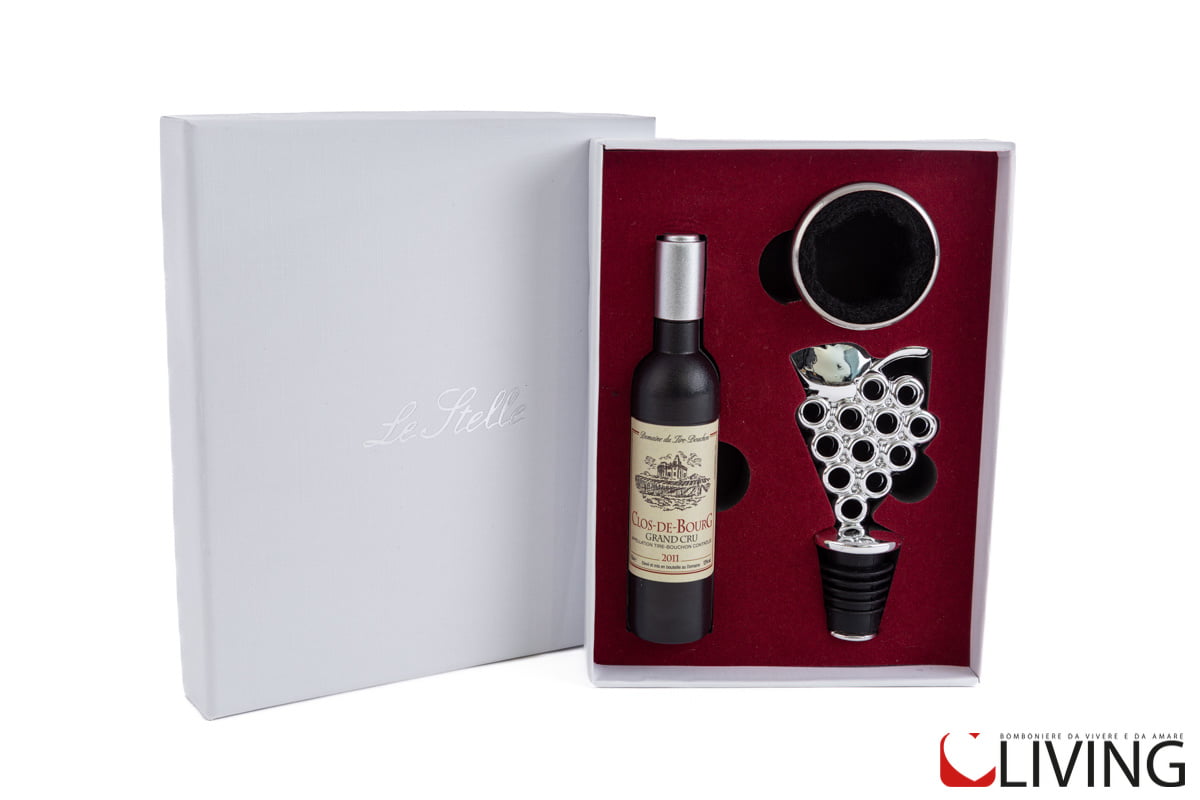 Bomboniera set vino tappo cavatappi e salva goccia