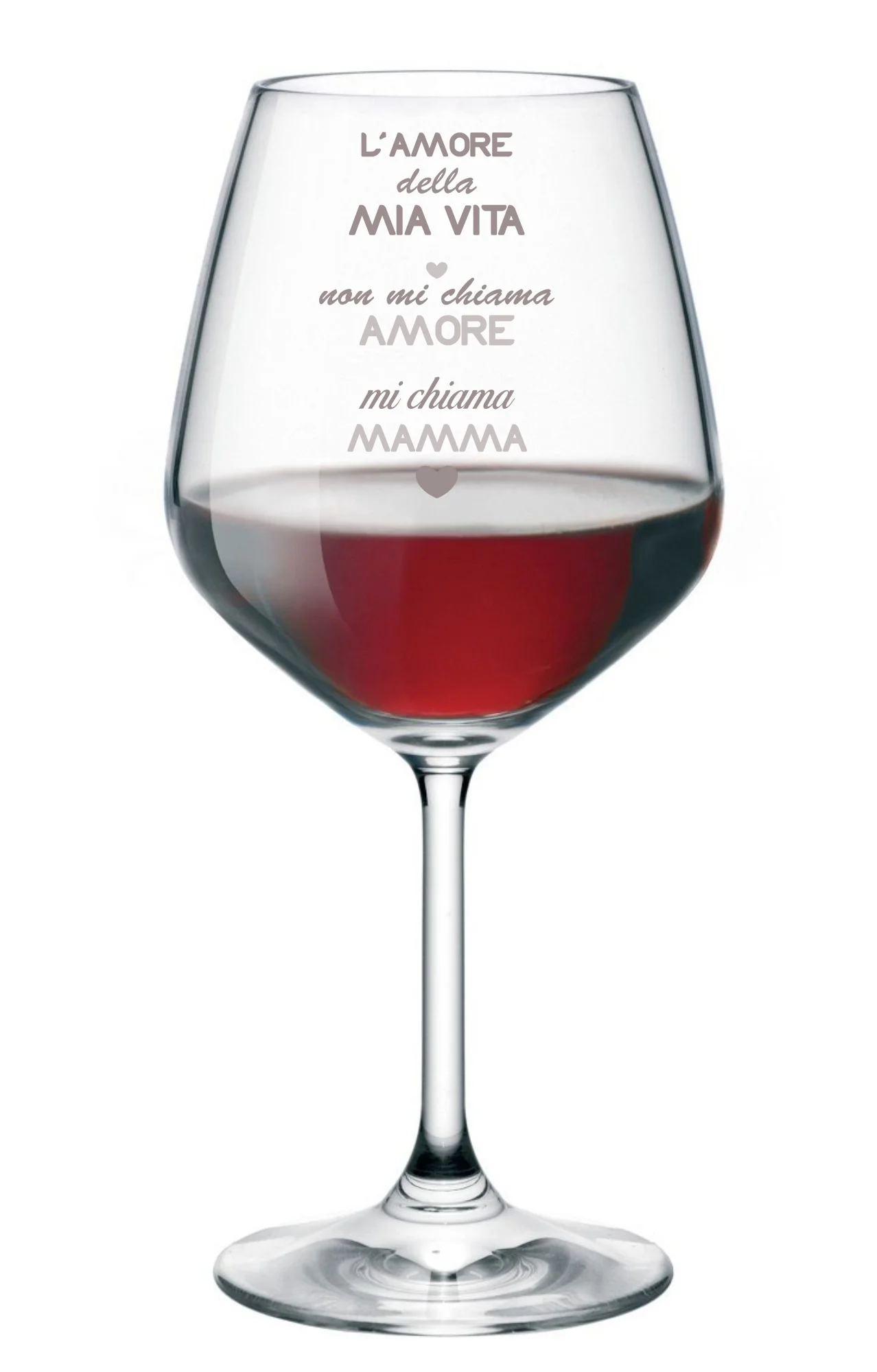 Calice di vino con incisione Mamma – l’ amore della mia vita mi chiama mamma – festa della mamma – evento – idea regalo – bicchiere in vetro chiaro, capienza 500 ml