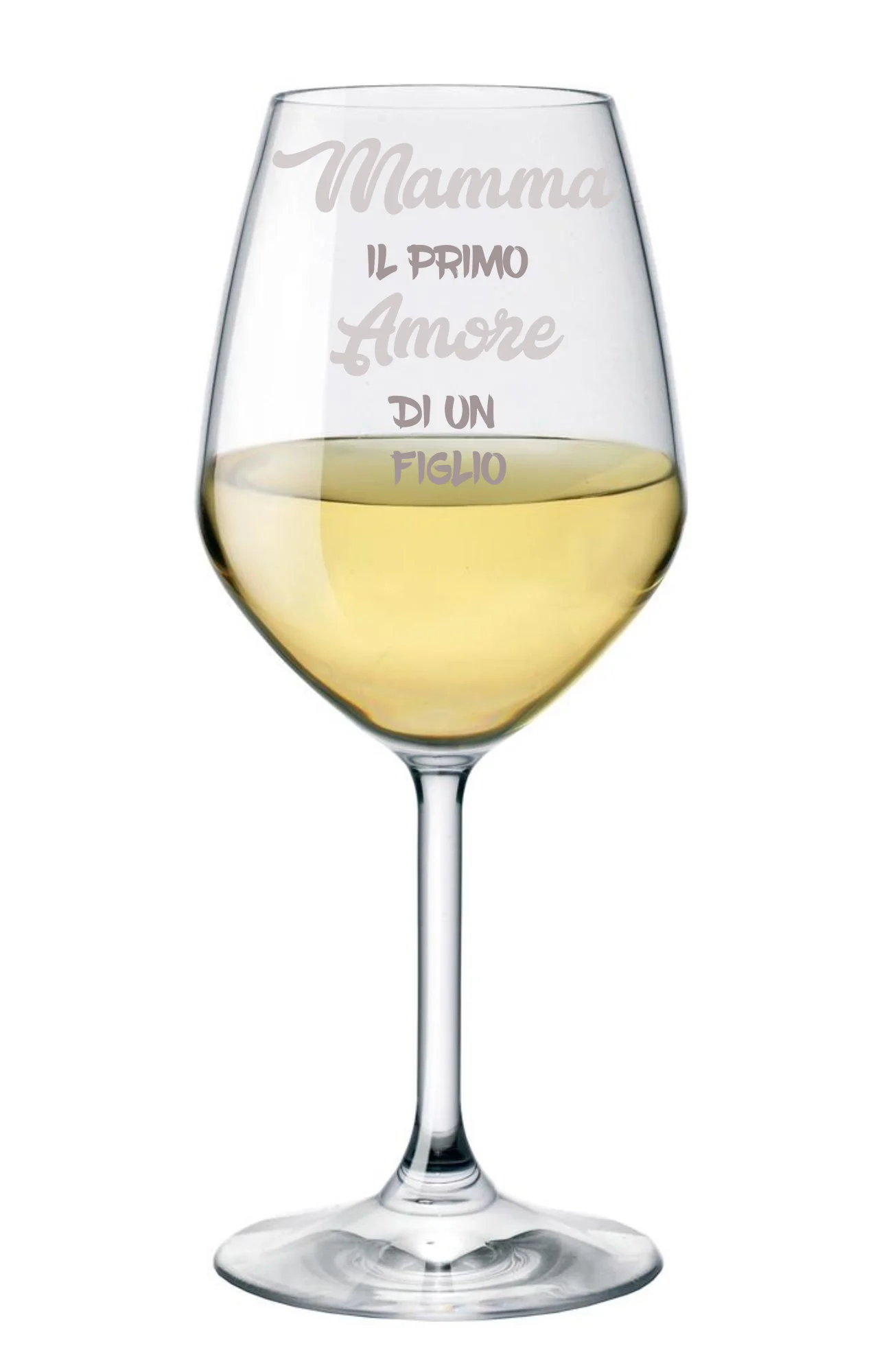 Calice di vino con incisione Mamma – mamma il primo amore di un figlio – festa della mamma – evento – idea regalo – bicchiere in vetro chiaro, capienza 500 ml - immagine 3
