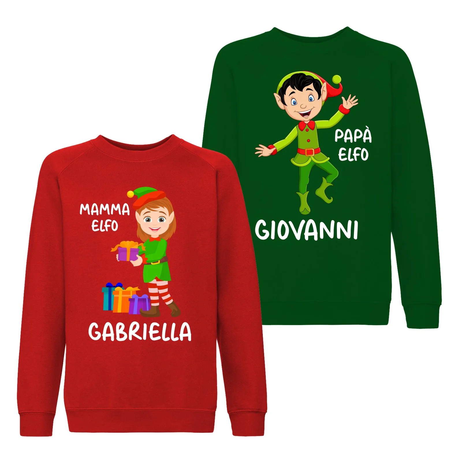 Coppia Felpe Natale Girocollo Natalizie PERSONALIZZABILI con nome Papà e Mamma Elfo personalizzata idea regalo Unisex