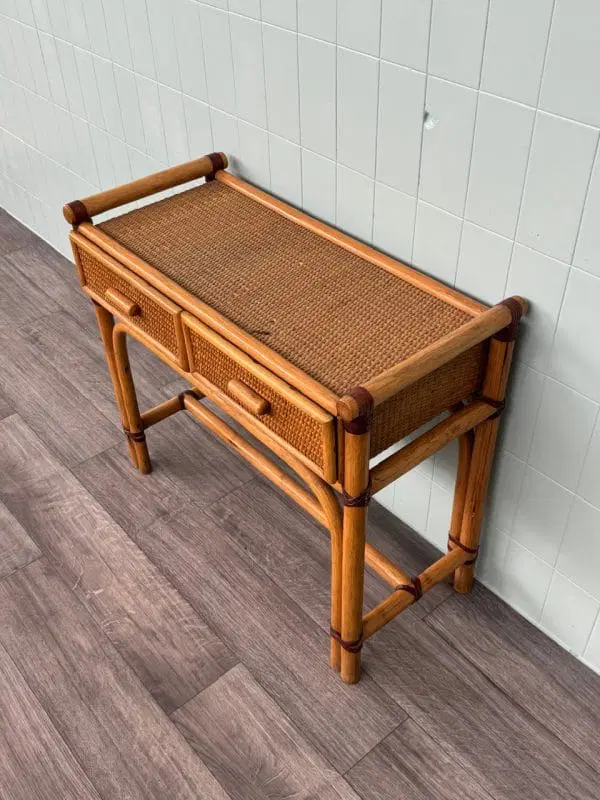 Consolle In Bambù Scrittoio Anni 80 Con Due Cassetti Tavolino Vintage - immagine 5