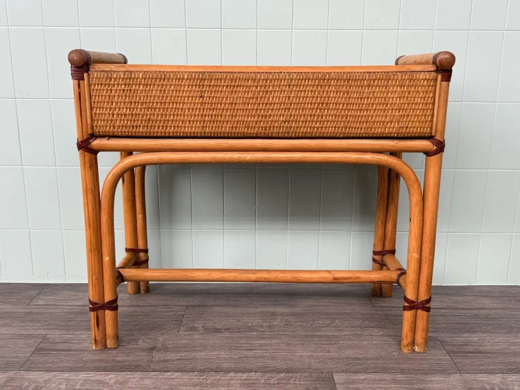 Consolle In Bambù Scrittoio Anni 80 Con Due Cassetti Tavolino Vintage - immagine 8