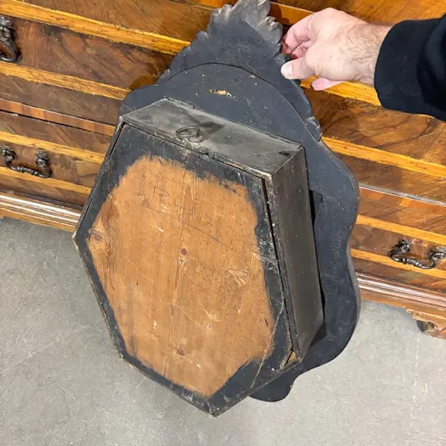 Antico Orologio da parete “Occhio di bue “noce e palissandro , 1850 HOTTOT quadrante in marmo e numeri dipinti . - immagine 9