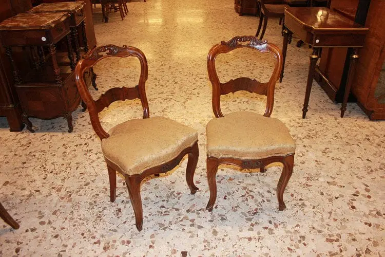 Gruppo di 6 sedie Luigi Filippo Francesi in Legno di Noce Fiammato - immagine 2