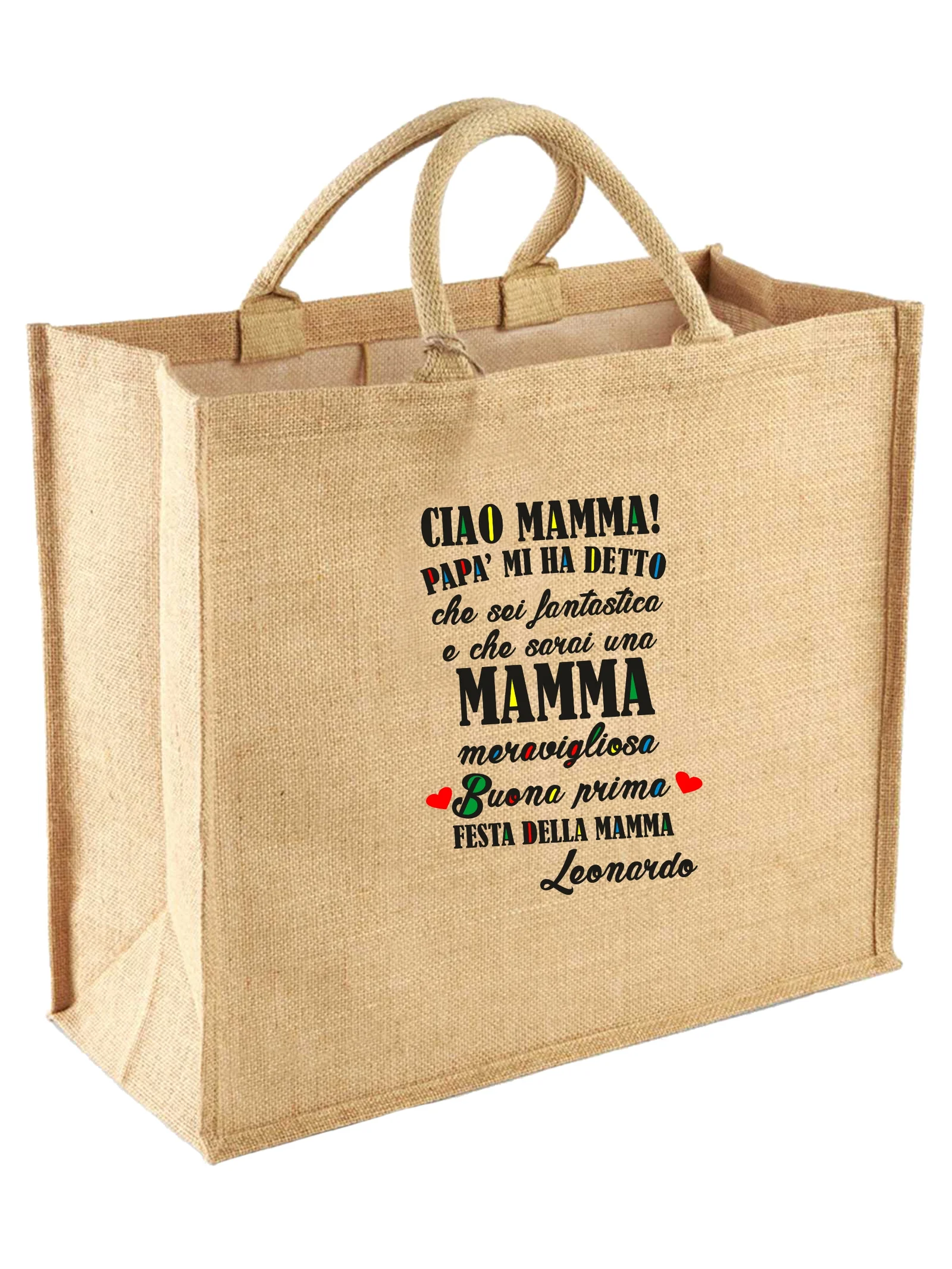 Borsa per la Spesa Juta Shopper Mamma PERSONALIZZABILE Ciao Mamma! Papà mi ha detto che sarai una mamma fantastica Idea Regalo Mamma