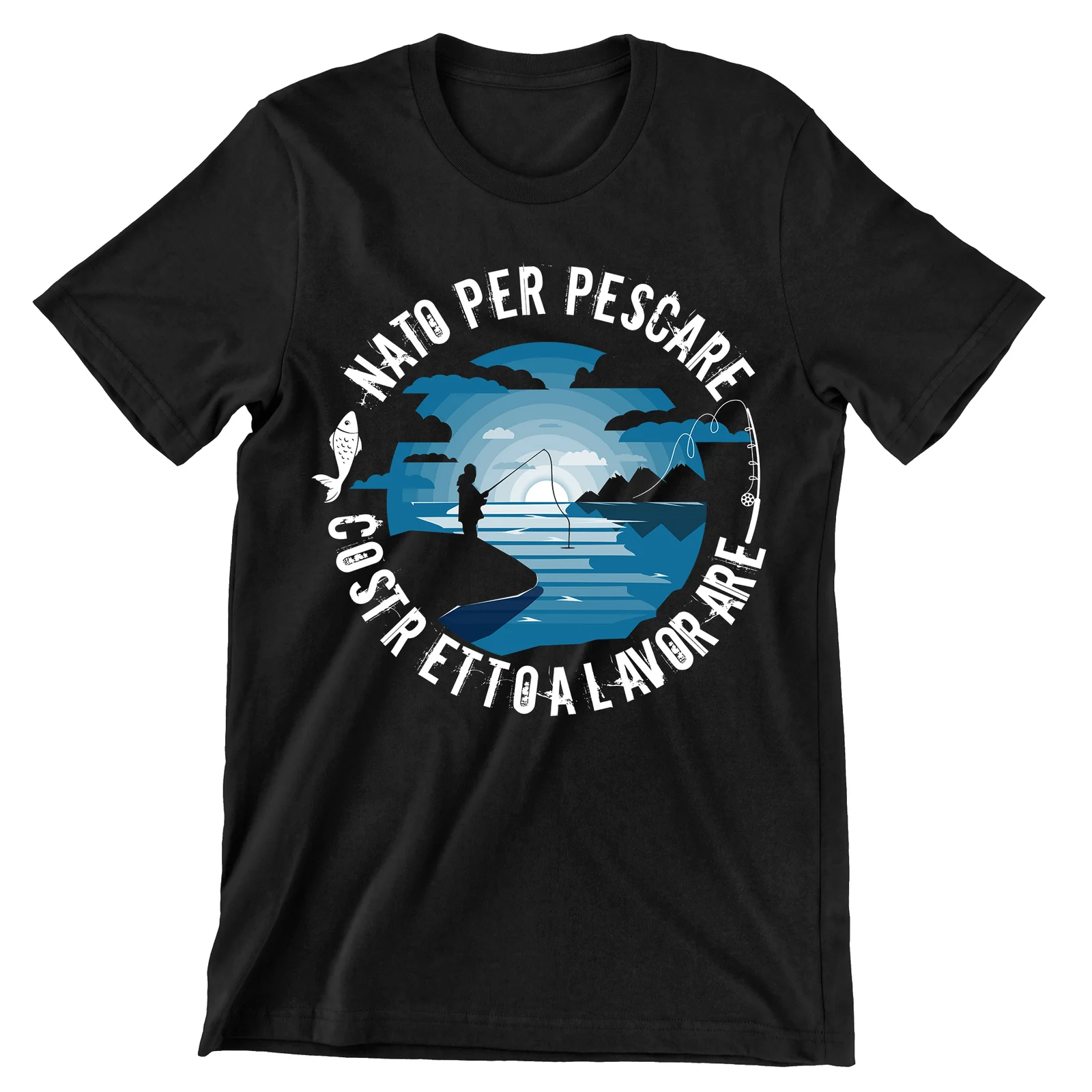 Maglietta Pescatore divertente Nato per pescare, costretto a lavorare t-shirt divertenti