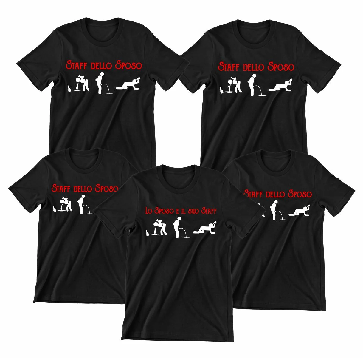 Pacchetto Magliette Personalizzabili T-Shirt Addio al Celibato Lo Sposo e il suo staff – Gadget Addio al Celibato