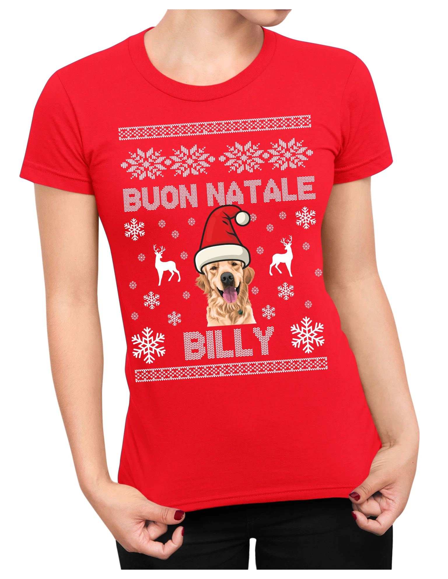 Maglietta Natale PERSONALIZZABILE Golden Retriever Uomo Donna Buon Natale Personalizza con nome del tuo cane Dog Christmas - immagine 2