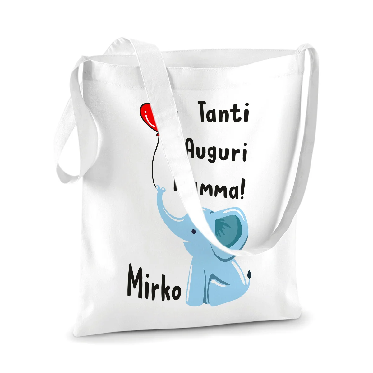 Shopping Bag Mamma PERSONALIZZABILE Neonato Divertenti Maschietto elefantino Tanti Auguri mamma – Idee Regalo per la Festa della Mamma Shopper Idea Regalo Mamma - immagine 4