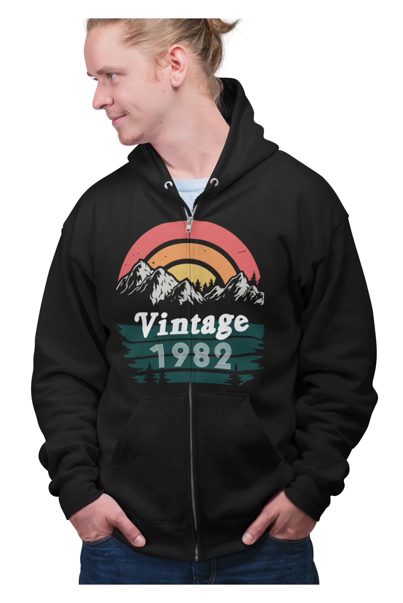 Felpa Compleanno 40 Anni Uomo Montagne Vintage Anno Personalizzabile Idea Regalo Compleanno Felpa zip e cappuccio