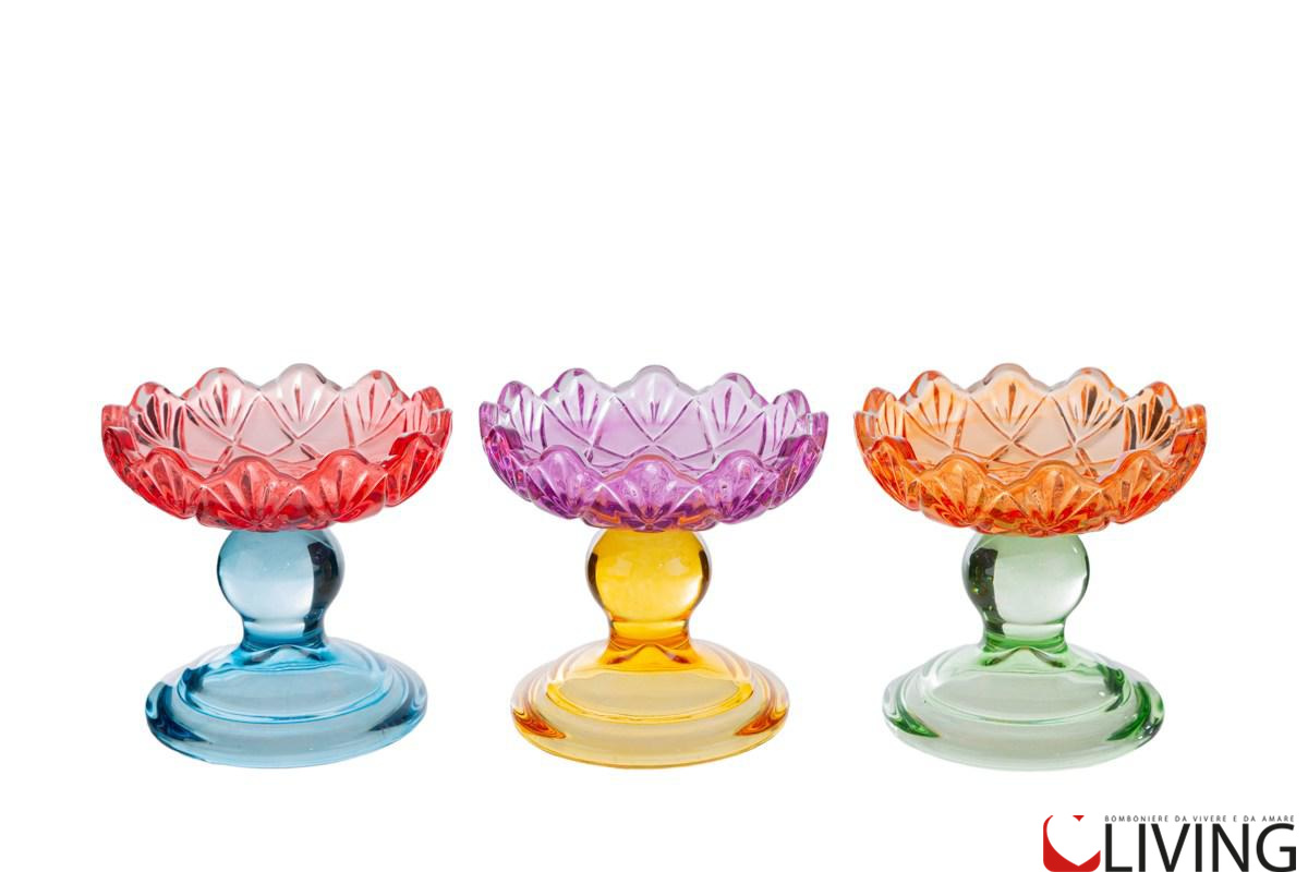 Bomboniera alzatina vetro colorato