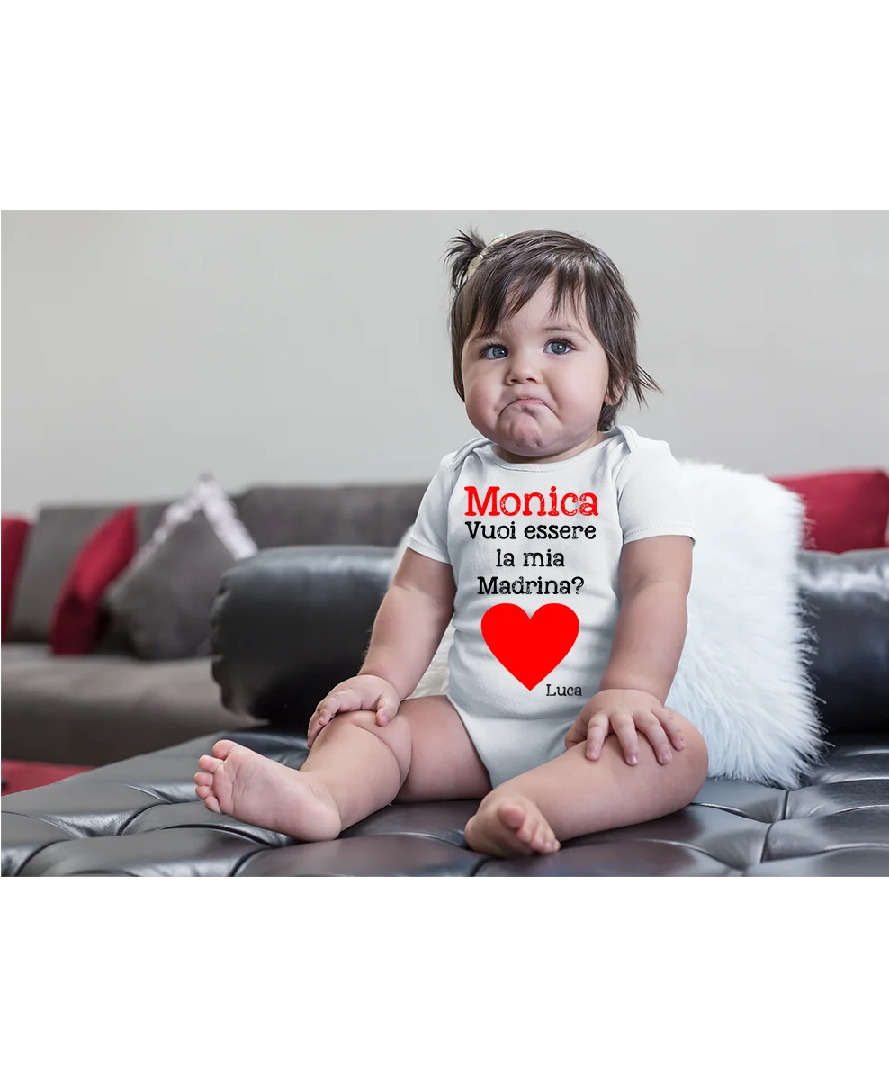 Body neonato divertente PERSONALIZZABILE madrina Vuoi essere la mia madrina? Bianco dalla 0-6 alla 18-24 mesi - immagine 4