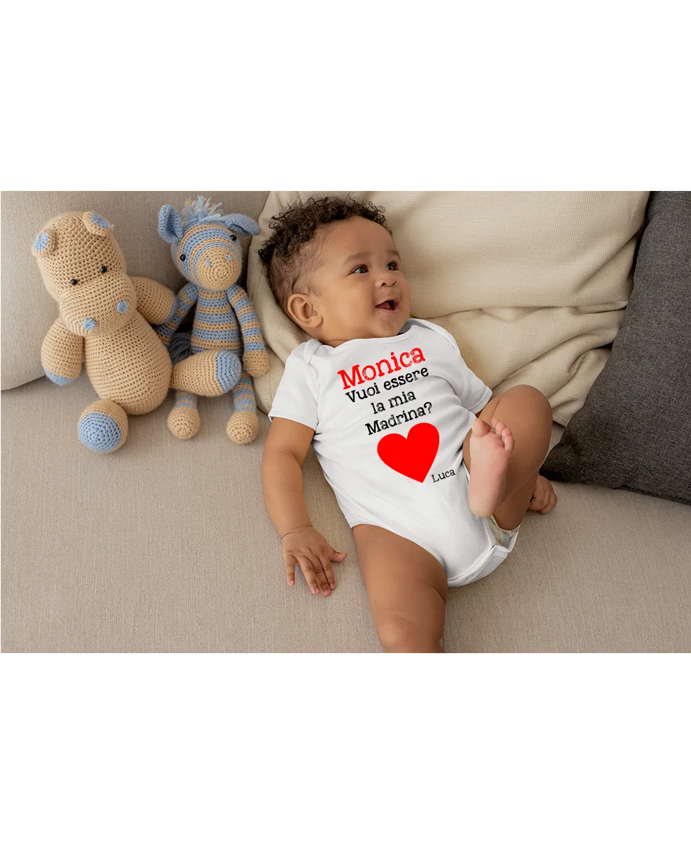 Body neonato divertente PERSONALIZZABILE madrina Vuoi essere la mia madrina? Bianco dalla 0-6 alla 18-24 mesi - immagine 3