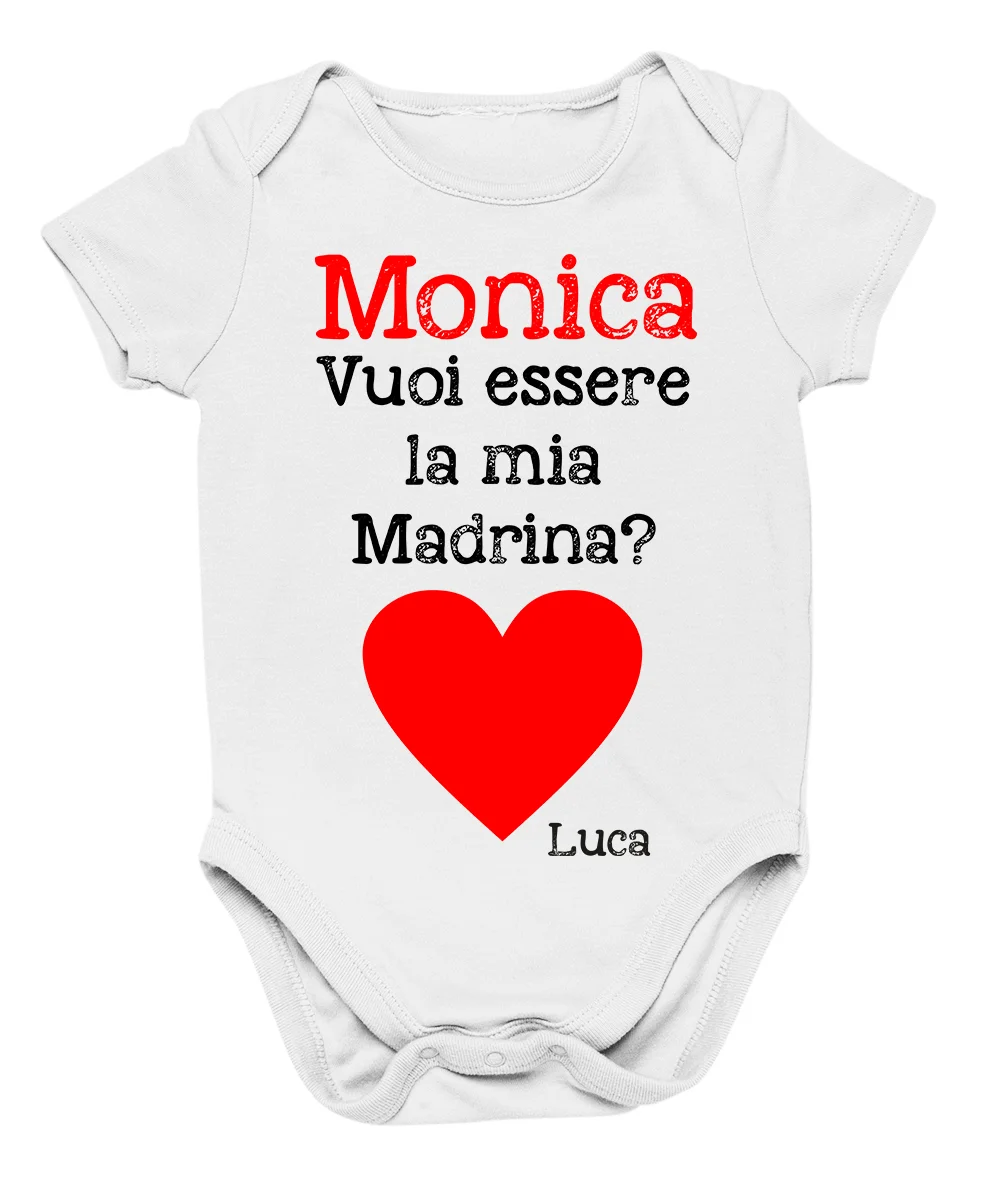 Body neonato divertente PERSONALIZZABILE madrina Vuoi essere la mia madrina? Bianco dalla 0-6 alla 18-24 mesi