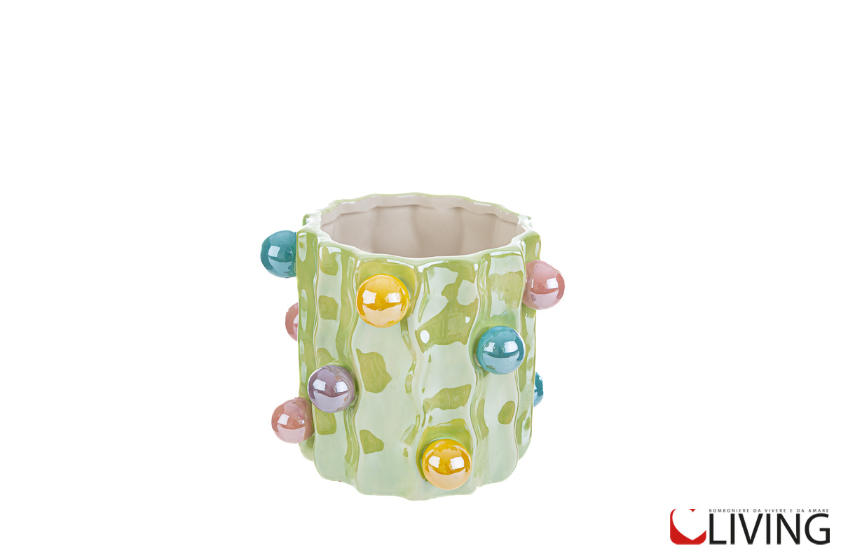 Bomboniera vasetto ceramica lucida balls rilievo - immagine 2