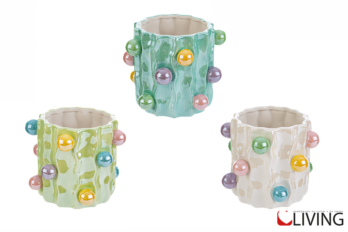 Bomboniera vasetto ceramica lucida balls rilievo