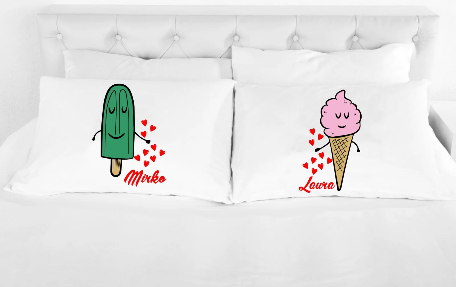 Coppia di federe matrimoniali divertenti PERSONALIZZABILI gelato Regalo SanValentino Anniversario Matrimonio Innamorati simpatiche