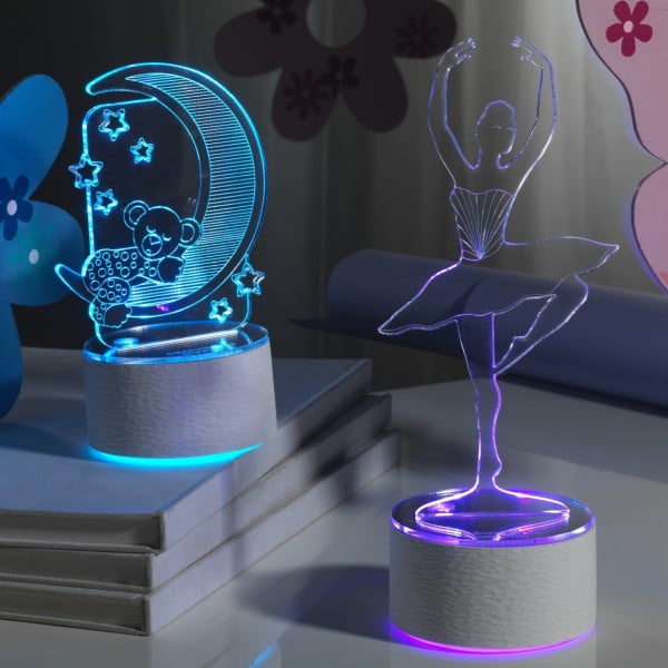 Bomboniera lumetto in plex orsetto su luna con luce a led - immagine 2