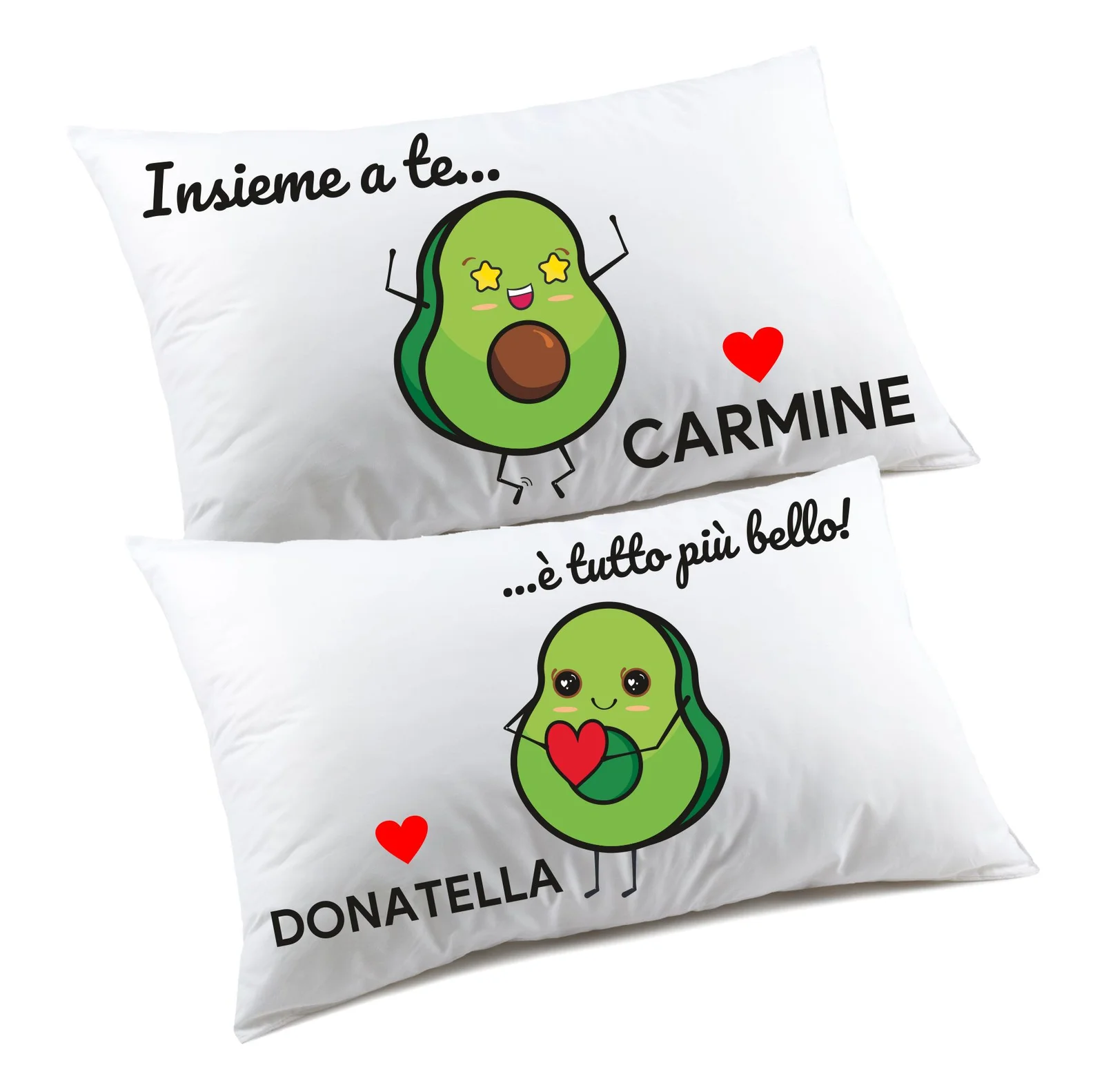 Regalo SanValentino Coppia di federe Personalizzabili matrimoniali Con te è tutto più bello Avocado Divertenti Personalizza con Nome