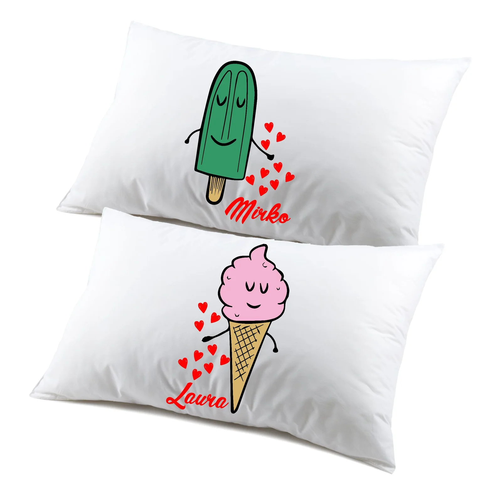 Coppia di federe matrimoniali divertenti PERSONALIZZABILI gelato Regalo SanValentino Anniversario Matrimonio Innamorati simpatiche - immagine 2