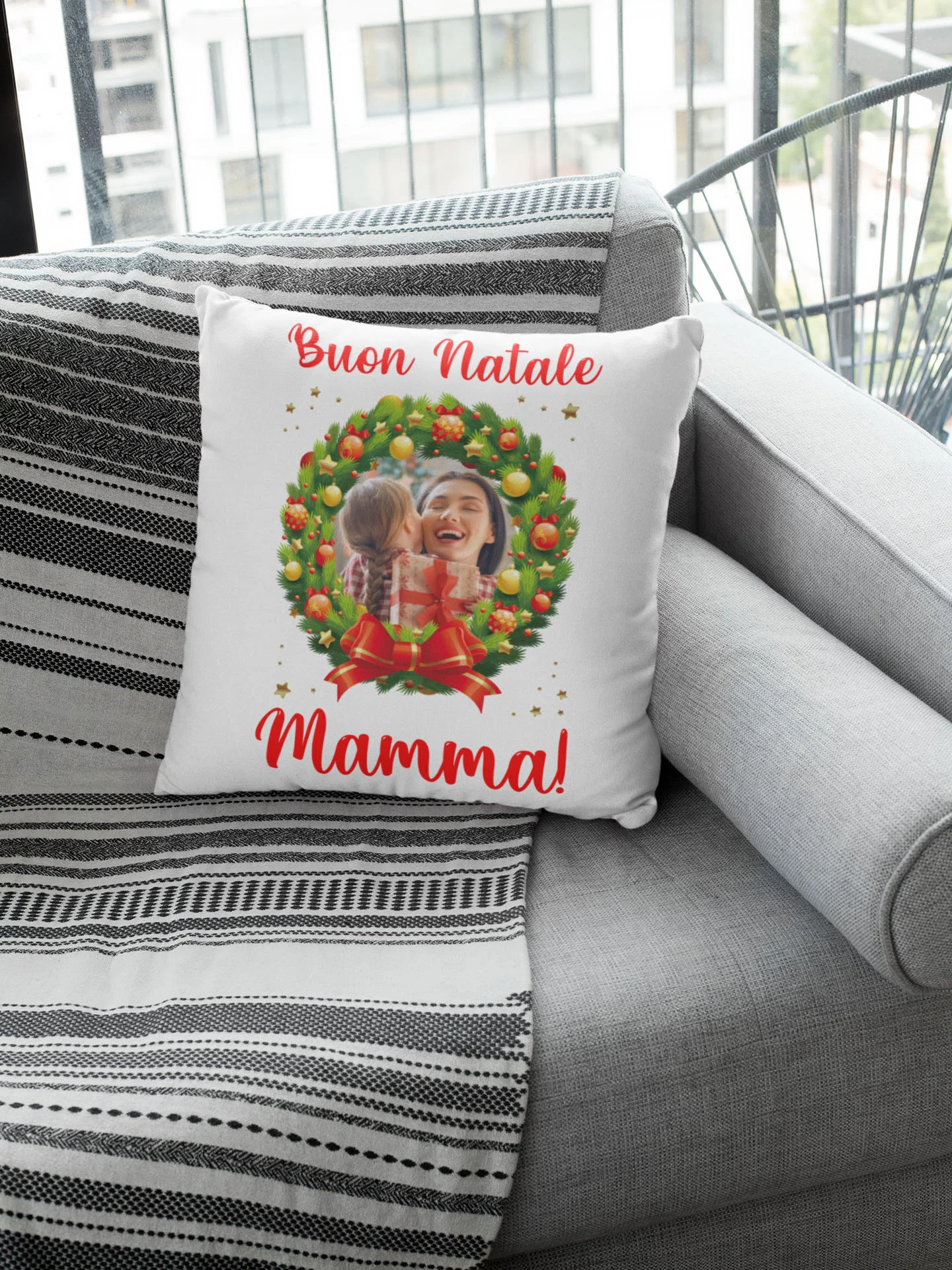 Cuscino Natale Natalizia Personalizzato con Foto Mamma papà Nonna Nonno Zia Zio Buon Natale Regalo Natale con Foto 40×40 cm - immagine 3