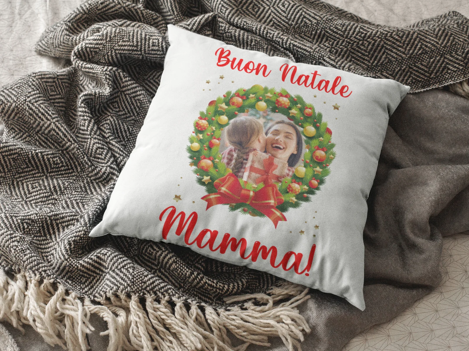 Cuscino Natale Natalizia Personalizzato con Foto Mamma papà Nonna Nonno Zia Zio Buon Natale Regalo Natale con Foto 40×40 cm - immagine 4