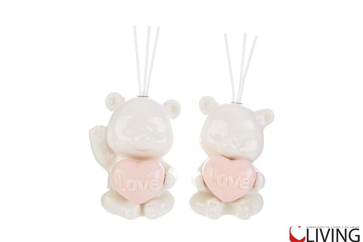 Bomboniera profumatore orsetto porcellana con cuore rosa